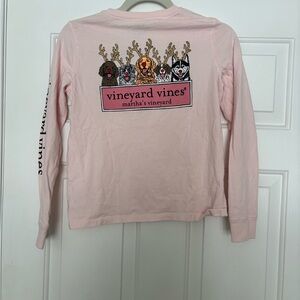 Vineyard Vines Kids Light Pink Reindeer Long Sleeve Tee